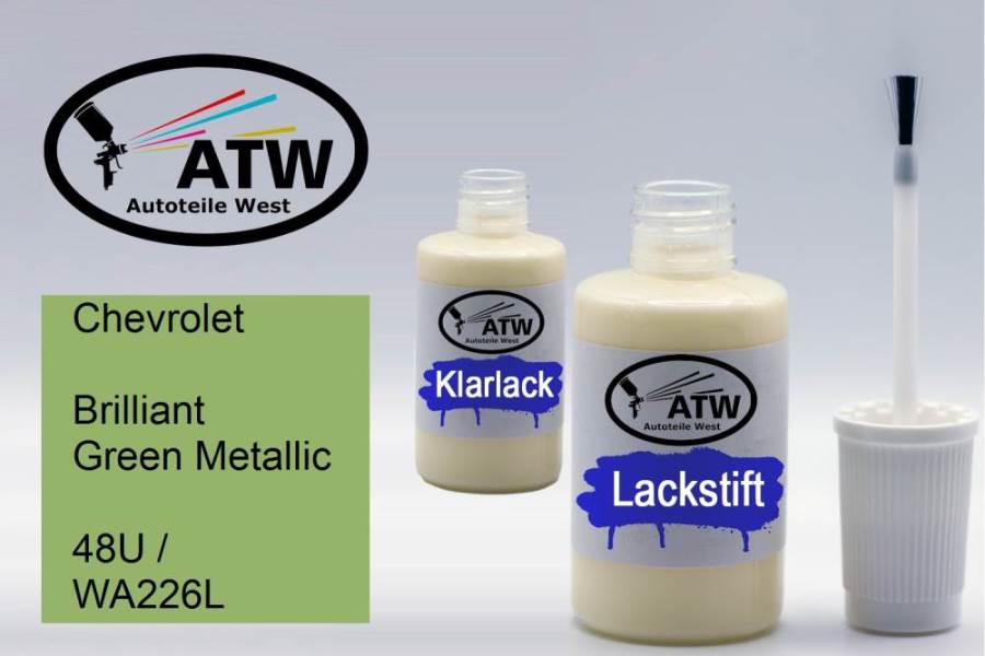 Chevrolet, Brilliant Green Metallic, 48U / WA226L: 20ml Lackstift + 20ml Klarlack - Set, von ATW Autoteile West.